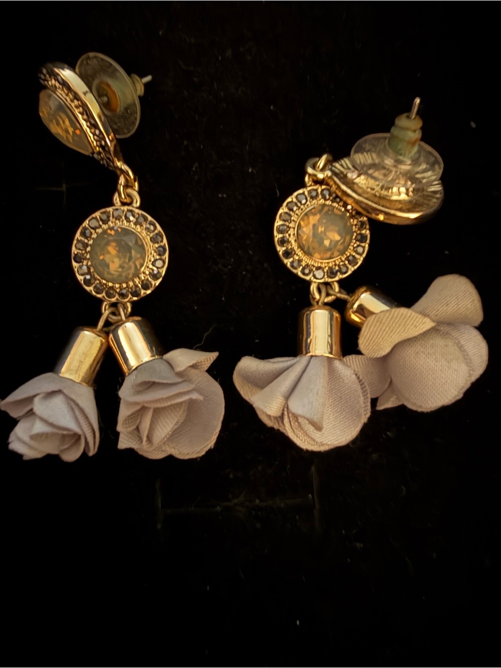Dangling Fabric and Crystal Earrings